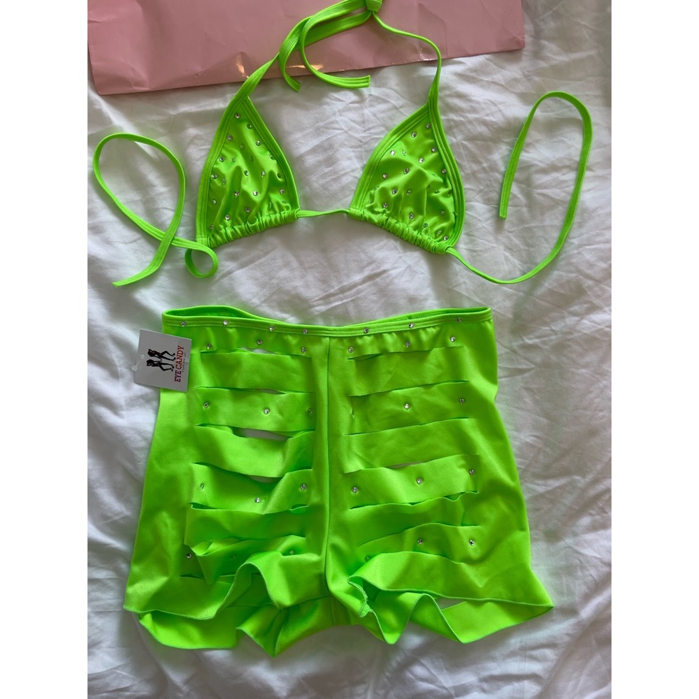 New custom two piece rhinestone dance wear shorts set